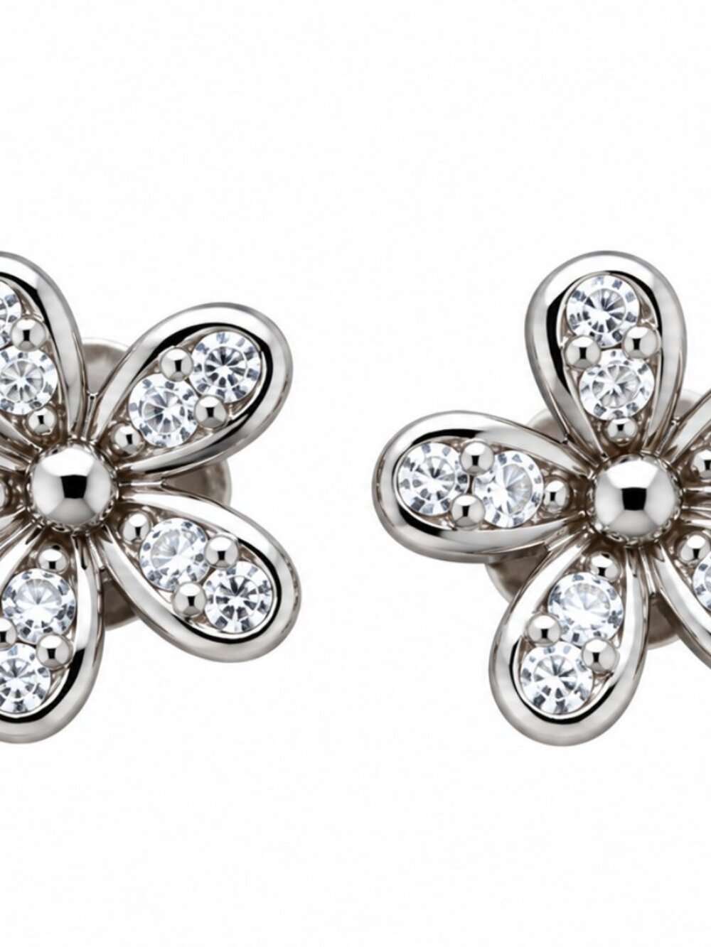 925 Sterling Silver Flower Stud Earrings Rhinestone Crystal Dainty